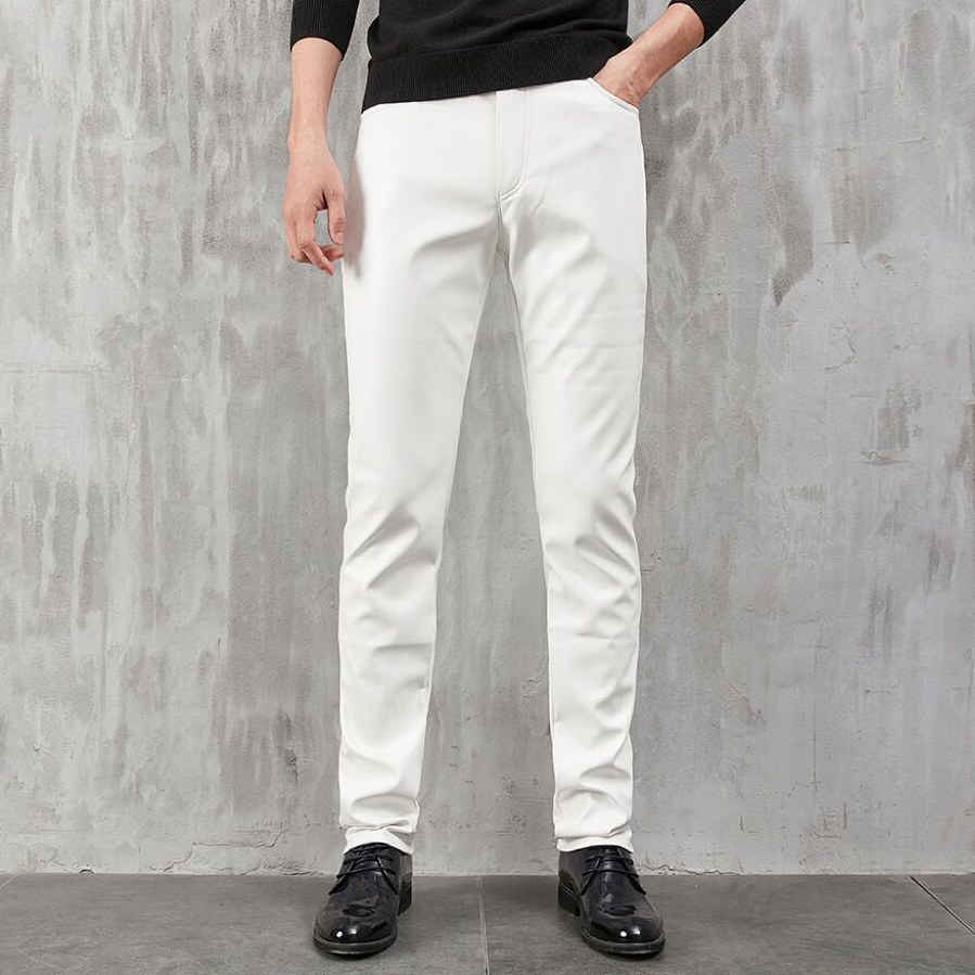 Men's Leather Pants Skinny Fit - Woodworking Brand 评论和价格